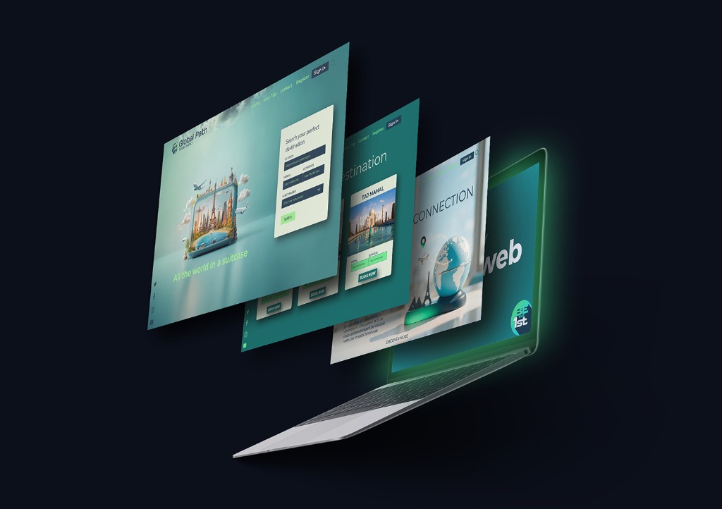 One Step Web — responsive ταξιδιωτικές ιστοσελίδες σε laptop και κινητό